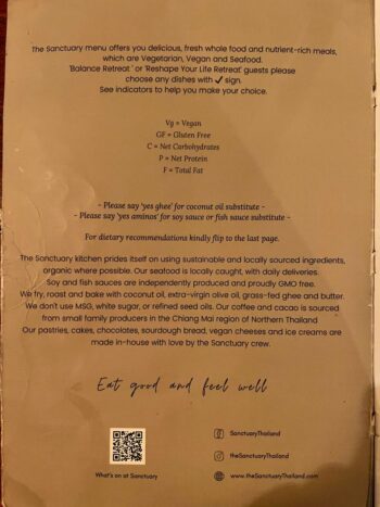 Vegan and vegetarian menu at The Sanctuary restaurant