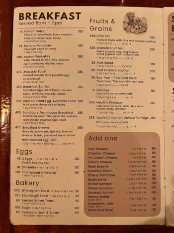 Vegan and vegetarian menu at The Sanctuary restaurant