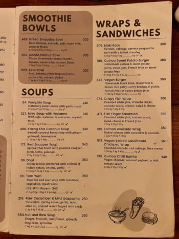 Vegan and vegetarian menu at The Sanctuary restaurant