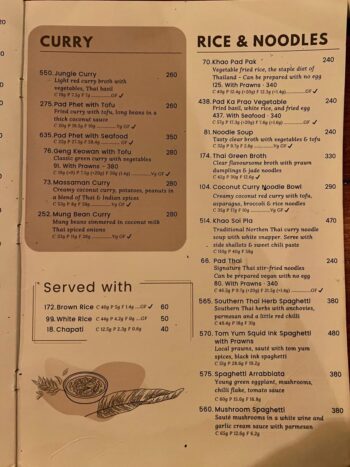 Vegan and vegetarian menu at The Sanctuary restaurant