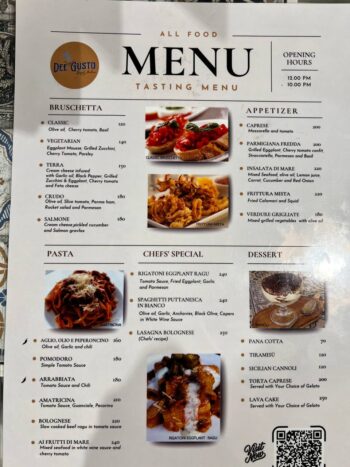 Menu of Italian cuisine and Ayurvedic sherbets at Dee Gusto Koh Phangan