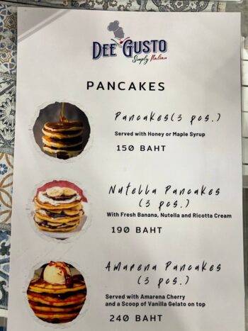 Menu of Italian cuisine and Ayurvedic sherbets at Dee Gusto Koh Phangan