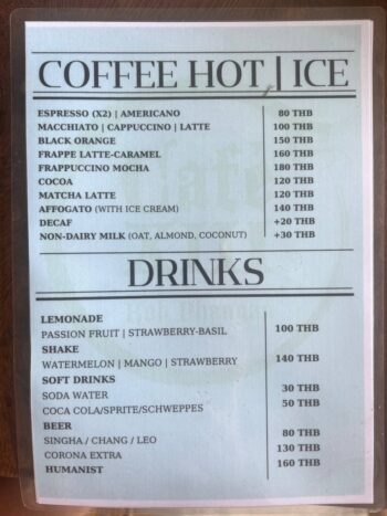 Menu at Cafe 13, Koh Phangan