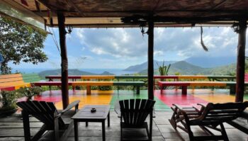 View from The Heaven Bar with jungle, sea, and Koh Ma in the distance