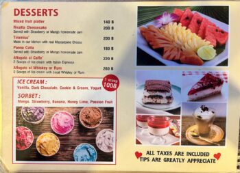 Menu of That’s Amore Italian restaurant in Thong Nai Pan Noi, Koh Phangan