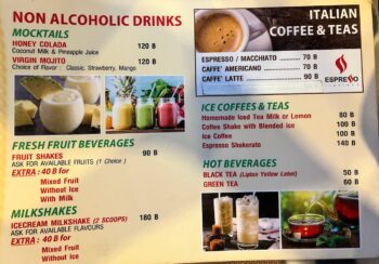 Menu of That’s Amore Italian restaurant in Thong Nai Pan Noi, Koh Phangan