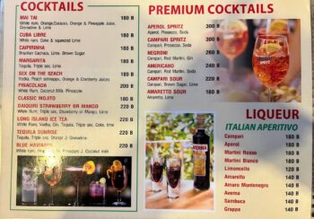 Menu of That’s Amore Italian restaurant in Thong Nai Pan Noi, Koh Phangan