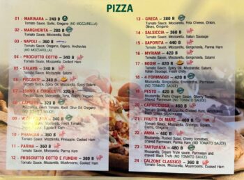 Menu of That’s Amore Italian restaurant in Thong Nai Pan Noi, Koh Phangan