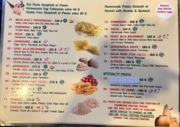 Menu of That’s Amore Italian restaurant in Thong Nai Pan Noi, Koh Phangan