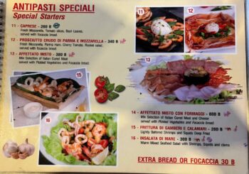 Menu of That’s Amore Italian restaurant in Thong Nai Pan Noi, Koh Phangan