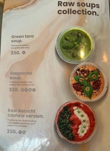 Menu at Shivari Healing & Art Center featuring raw and vegan dishes