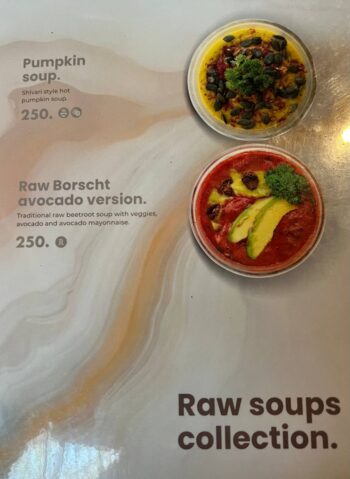 Menu at Shivari Healing & Art Center featuring raw and vegan dishes