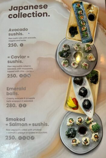 Menu at Shivari Healing & Art Center featuring raw and vegan dishes