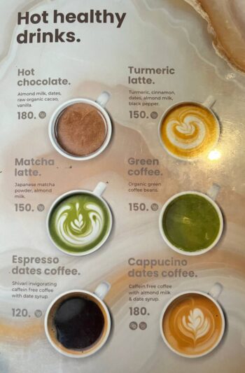 Menu at Shivari Healing & Art Center featuring raw and vegan dishes