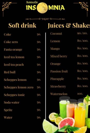 Cocktails and beers at Insomnia Bar Koh Phangan