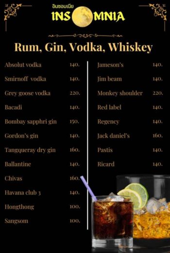 Cocktails and beers at Insomnia Bar Koh Phangan