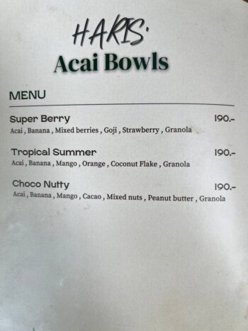 Restaurant menu dishes on Koh Phangan — Thai and international cuisine