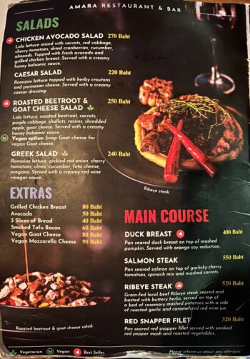 Thai food, seafood and international dishes at Amara Restaurant & Bar