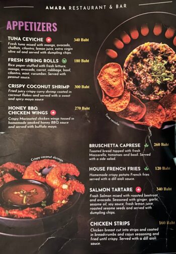 Thai food, seafood and international dishes at Amara Restaurant & Bar