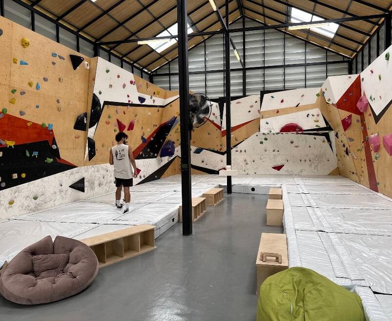 Up Side Bouldering Gym interior and climbing walls on Koh Phangan