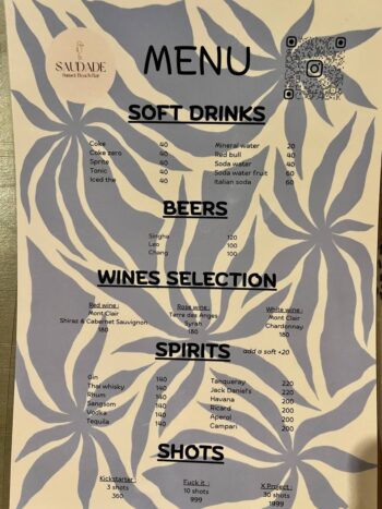 Drinks and Thai dishes at SAUDADE Bar Koh Phangan