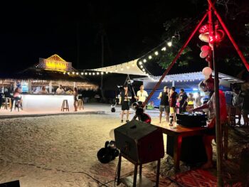 SAUDADE Bar beachfront seating and sunset view on Koh Phangan