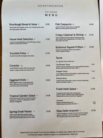 Secret Mountain restaurant dishes and breakfast plates