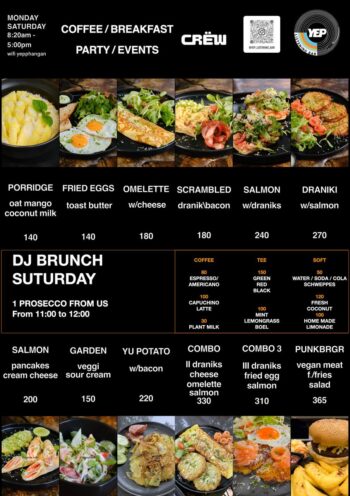 Menu at YEP Listening Bar on Koh Phangan with Russian-Asian fusion dishes