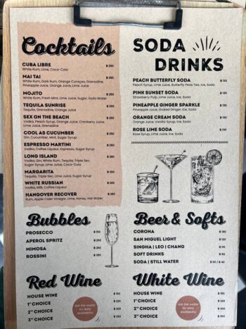 Kontainer Coffee & Restaurant menu dishes on Koh Phangan