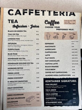 Kontainer Coffee & Restaurant menu dishes on Koh Phangan