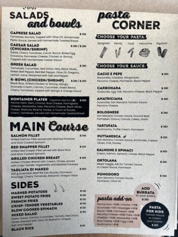 Kontainer Coffee & Restaurant menu dishes on Koh Phangan