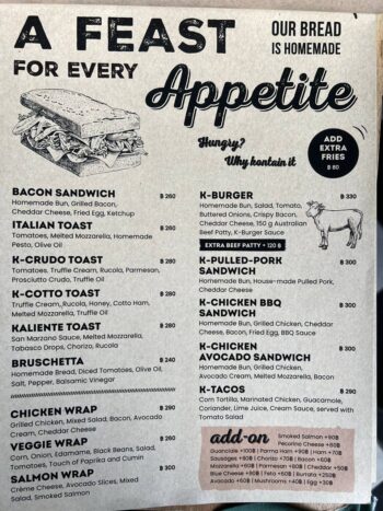 Kontainer Coffee & Restaurant menu dishes on Koh Phangan