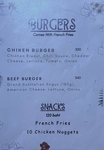 La Casa Tropicana Koh Phangan menu with Thai and international dishes