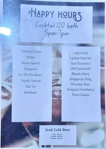 La Casa Tropicana Koh Phangan menu with Thai and international dishes