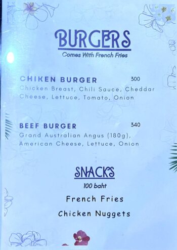 La Casa Tropicana Koh Phangan menu with Thai and international dishes