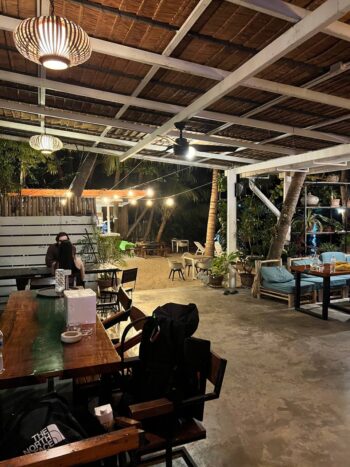 Seating area inside La Casa Tropicana restaurant Koh Phangan