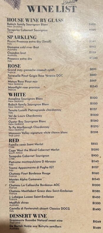 Kikekla Bar & Restaurant menu with Thai and international dishes