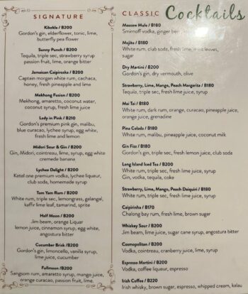 Kikekla Bar & Restaurant menu with Thai and international dishes