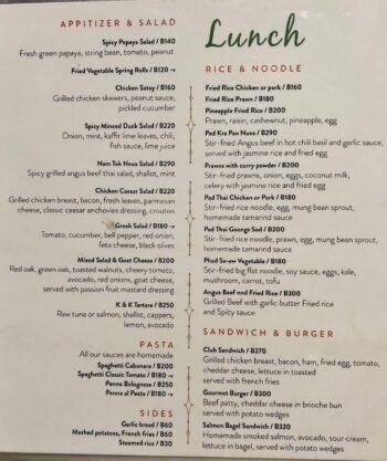 Kikekla Bar & Restaurant menu with Thai and international dishes