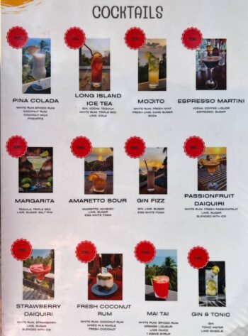 Sun Sky View Koh Phangan menu — food and drink selection at the viewpoint restaurant