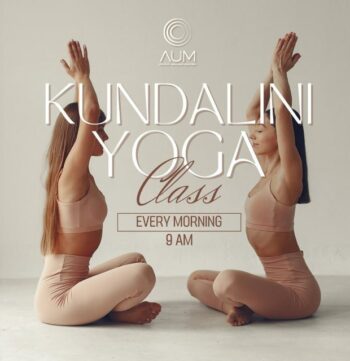 Yoga mats set in an open-air studio for a Kundalini morning class