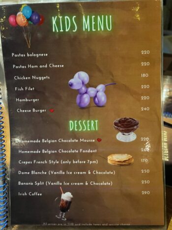 Belgian Beer Bistro Koh Phangan menu with mussels, pasta and European dishes