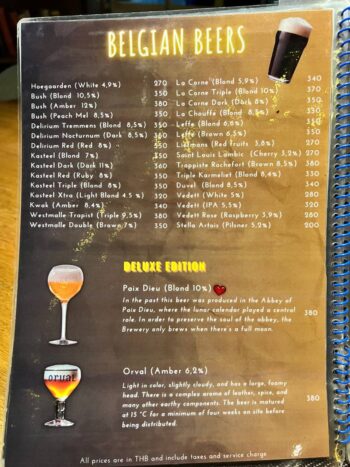 Belgian Beer Bistro Koh Phangan menu with mussels, pasta and European dishes