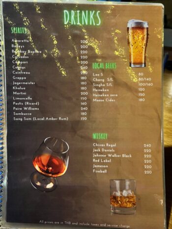 Belgian Beer Bistro Koh Phangan menu with mussels, pasta and European dishes