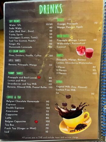 Belgian Beer Bistro Koh Phangan menu with mussels, pasta and European dishes