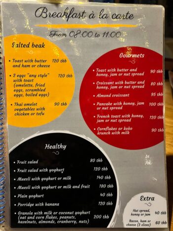 Belgian Beer Bistro Koh Phangan menu with mussels, pasta and European dishes