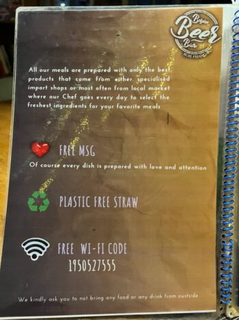 Belgian Beer Bistro Koh Phangan menu with mussels, pasta and European dishes