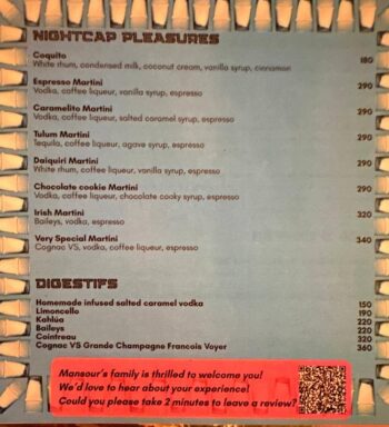 Dar Mansour Morocco’s Kitchen Koh Phangan menu with Moroccan dishes