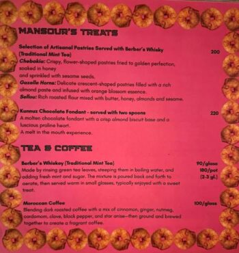 Dar Mansour Morocco’s Kitchen Koh Phangan menu with Moroccan dishes