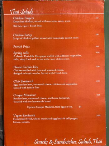 Baan Manali Beach Café Koh Phangan menu with breakfast and beach food